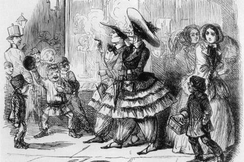 Karikatúra az első nadrágot (bloomert) viselő nőkről, 1851