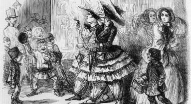 Karikatúra az első nadrágot (bloomert) viselő nőkről, 1851